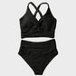 Texturiertes Bikini-Set mit Knotendetail und High-Waist-Schnitt