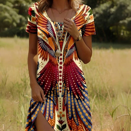 Damenkleid mit kurzen Ärmeln und Blumenmuster
