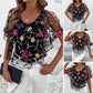 Women's Printed Mesh Patchwork Top
