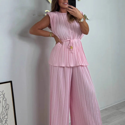 Damen-Zweiteiler: ärmelloses Top mit Gürtel und langer Hose
