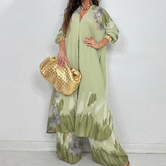 Damen-Zweiteiler: Longline-Hemdkleid & Hose mit weitem Bein