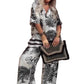 Damen-Set mit Print: Top mit V-Ausschnitt & lange Hose