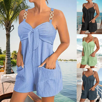 Damen lässiger ärmelloser Jumpsuit mit Shorts