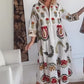 Bedrucktes Maxikleid mit Hemdkragen und Knopfleiste