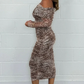 Schulterfreies, figurbetontes Kleid mit Leopardenmuster für Damen