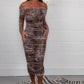 Schulterfreies, figurbetontes Kleid mit Leopardenmuster für Damen