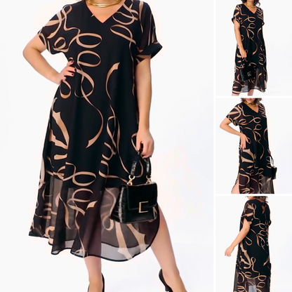 Fließendes Midikleid mit V-Ausschnitt