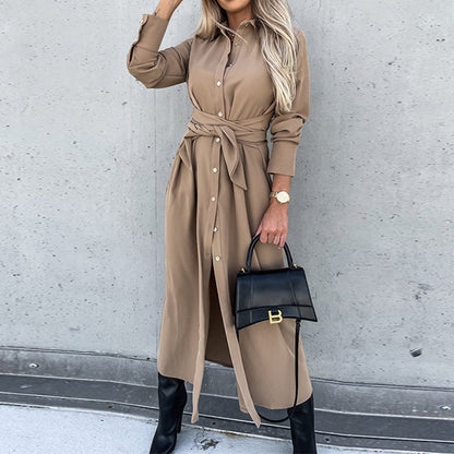 Damen-Langarm-Hemdblusenkleid