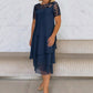 Women's Layered Mesh A-Line Midi Dress