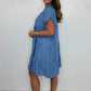 Damen lässiges einfarbiges Kurzkleid mit Knopfleiste