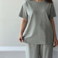 Legerer einfarbiger Zweiteiler für Damen: Top & Hose mit weitem Bein