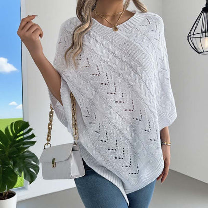 Einfarbiger, lockerer Strickpullover mit V-Ausschnitt für Damen