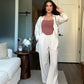 Einfarbiger Zweiteiler mit lockerer Passform: Hemdbluse & Hose mit weitem Bein