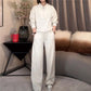 Damen-Set: Kurzes Sweatshirt mit Stehkragen und Weitbeinhose