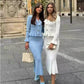 Strick-Zweiteiler: Figurbetontes Top & Fishtail-Bodycon-Rock