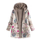 Damenjacke mit Kapuze und Kunstfellfutter und Blattprint