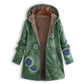 Damenjacke mit Kapuze und Kunstfellfutter und Blattprint