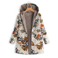Damenjacke mit Kapuze und Kunstfellfutter und Blattprint