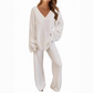 Damen-Zweiteiler: Langarm-Pullover mit V-Ausschnitt & Hose