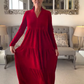 Einfarbiges, plissiertes Midi-Swing-Kleid