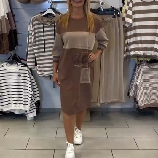 Damenkleid mit 3/4-Ärmeln und Colorblocking
