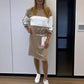 Damenkleid mit 3/4-Ärmeln und Colorblocking