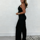 Modischer Damen-Zweiteiler: One-Shoulder-Top & Hose mit weitem Bein