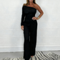 Modischer Damen-Zweiteiler: One-Shoulder-Top & Hose mit weitem Bein