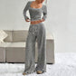 ❄️ LETZTER TAG – 50% RABATT 💖 Gestreiftes Gestricktes Slim-Fit-Top & Weitbein-Hose-Set