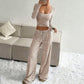 ❄️ LETZTER TAG – 50% RABATT 💖 Gestreiftes Gestricktes Slim-Fit-Top & Weitbein-Hose-Set