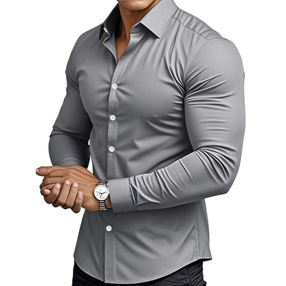 🔥Black-Friday-Mega-Angebot – 50 % Rabatt!🔥Herren Langarmhemd mit Stehkragen in Uni