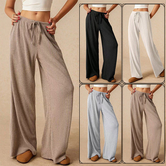 Weibliche Freizeit-Hose mit weitem Bein und Kordelzug