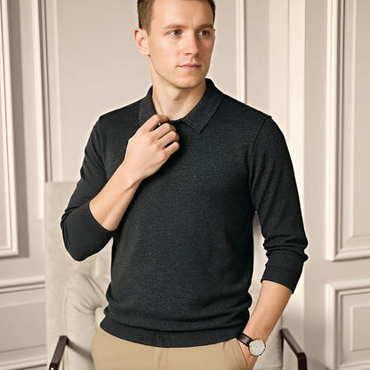 Dunkelgrauer Poloshirt-Strickpullover