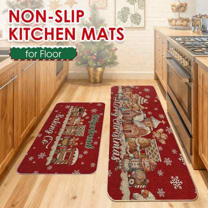 🎄✨Weihnachts-Küchenmatte für gemütliche Festtage - Rutschfest, leicht zu reinigen mit weihnachtlichen Dekormotiven