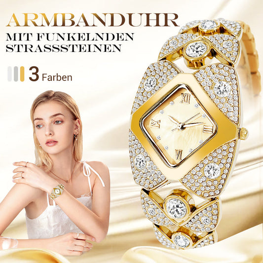 Retro-Quarz-Armbanduhr mit funkelnden Strasssteinen