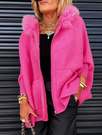 💎💎2025 Neuestes Modell 50 % Rabatt🧥Einfarbige Freizeitjacke für Damen mit Pelzkragen