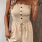 Trägerloser Jumpsuit für Damen mit Rüschenbesatz, Raffung, Bindeband vorne und weitem Bein