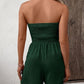 Trägerloser Jumpsuit für Damen mit Rüschenbesatz, Raffung, Bindeband vorne und weitem Bein